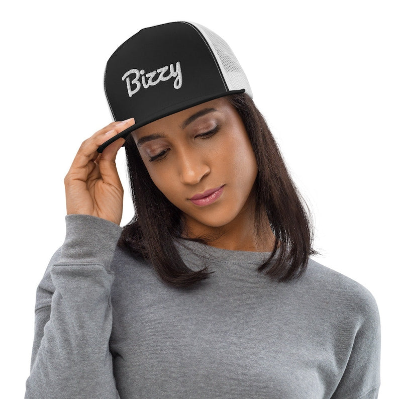 Bizzy Trucker Cap - Black and white logo hat