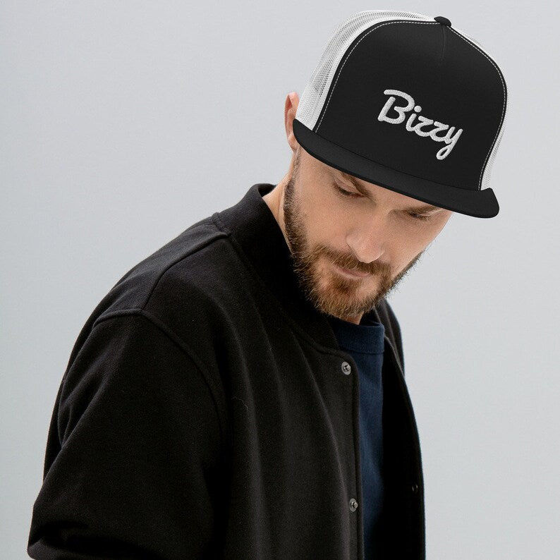 Bizzy Trucker Cap - Black and white logo hat