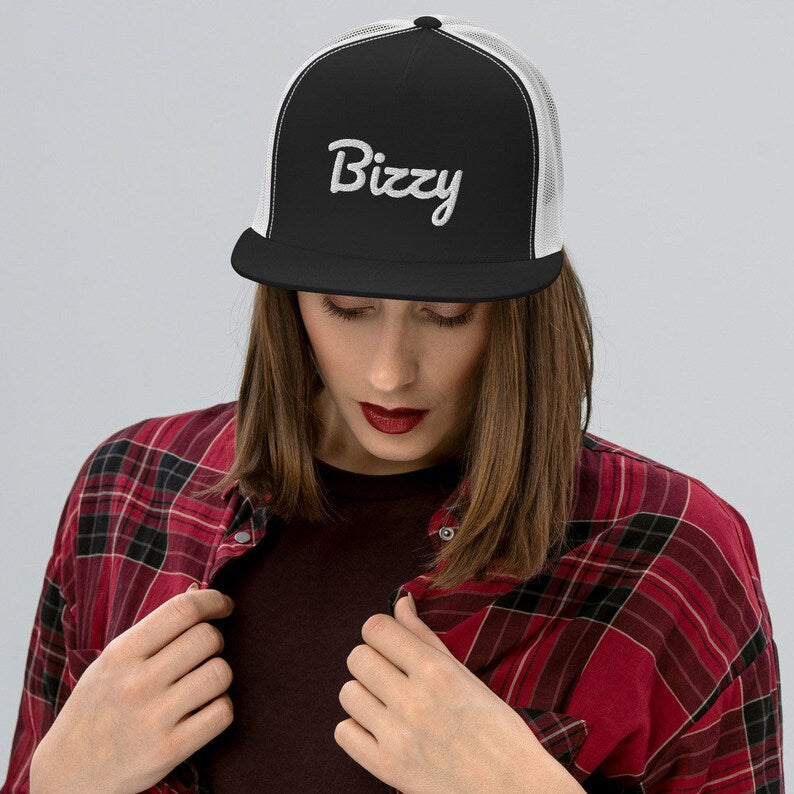 Bizzy Trucker Cap - Black and white logo hat