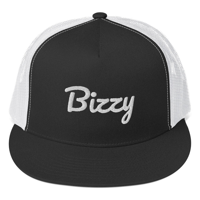 Bizzy Trucker Cap - Black and white logo hat